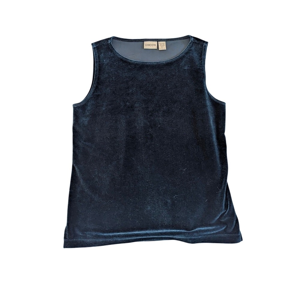 Chico's Velvet Tank Top Teal Blue Size 1 Small Sleeveless Stretch Minimalist